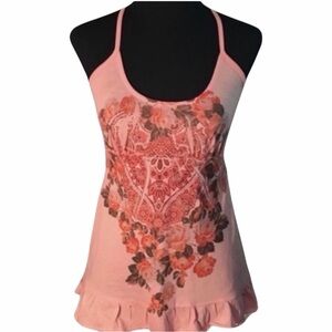 Decree Small Peach Pink Floral Knot Racer Back Halter